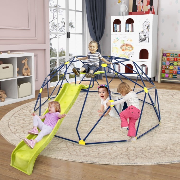 13.3 FT Climbing Dome Geometric Dome Climber with Extended Wavy Slide and 2 Rest Platforms