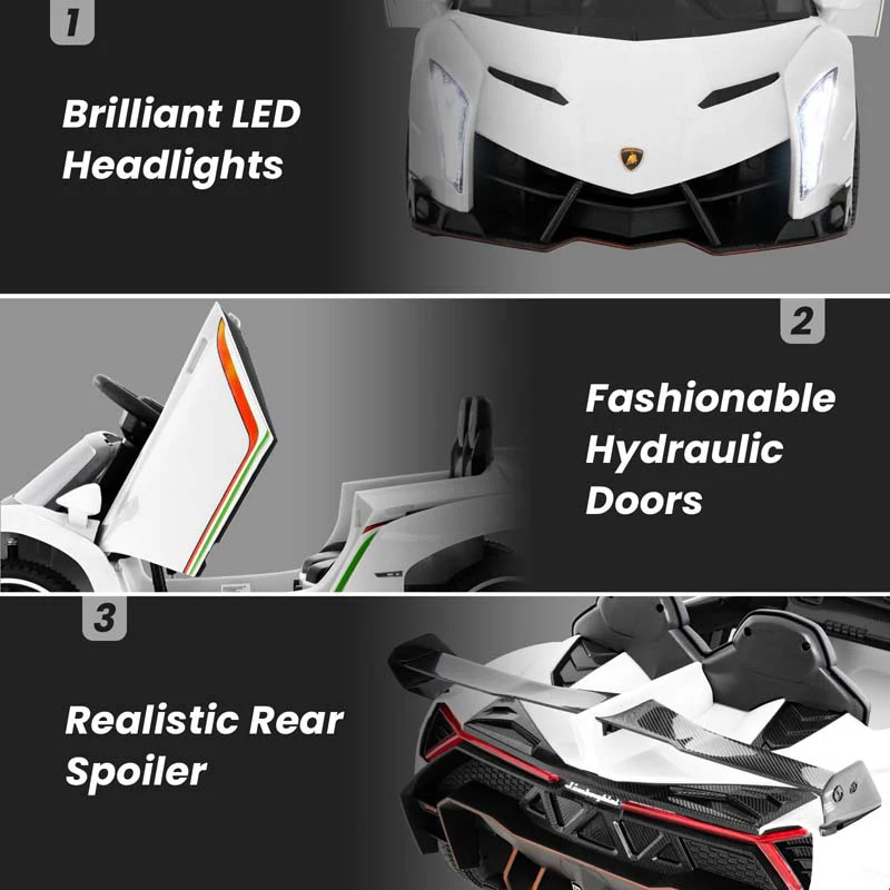 Lamborghini Licensed Kids Ride On 4WD Sports Car, 12V Battery Electric Vehicle Toy with Remote Control, 3 Speeds, Hydraulic Doors