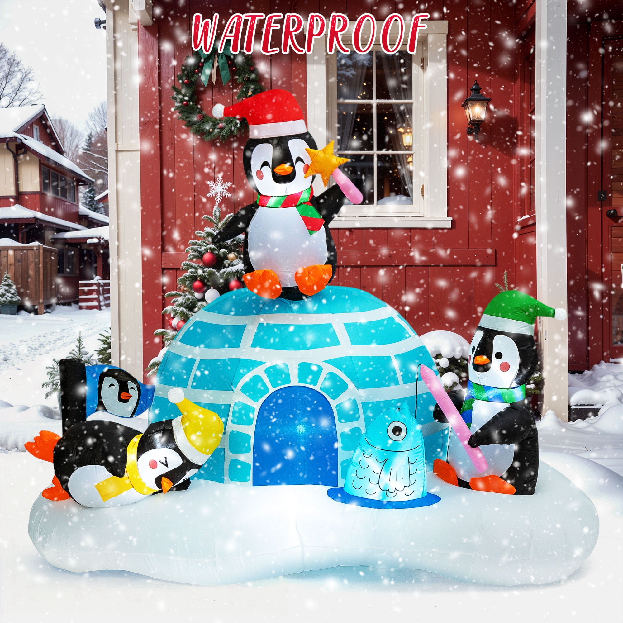Presence 6FT Inflatable Penguin & Igloo Christmas Decoration with LED Lights, Outdoor/Indoor, Weather-Resistant