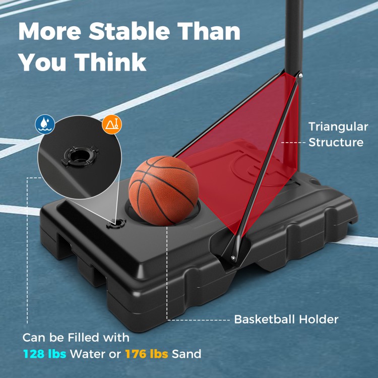 4.4-10 Feet Portable Basketball Hoop Adjustable with 2 Wheels and Fillable Base