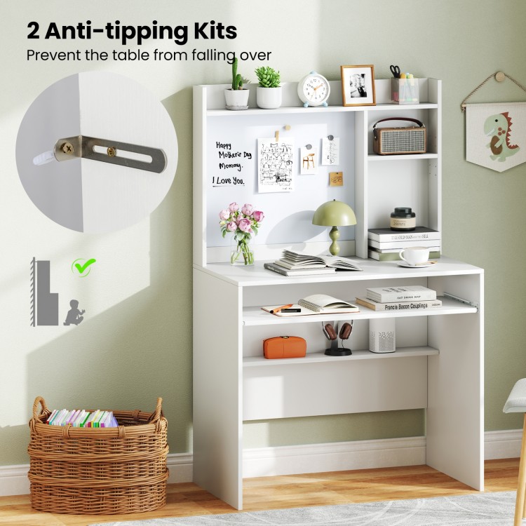 Compact Office Computer Desk with Hutch Magnetic Whiteboard