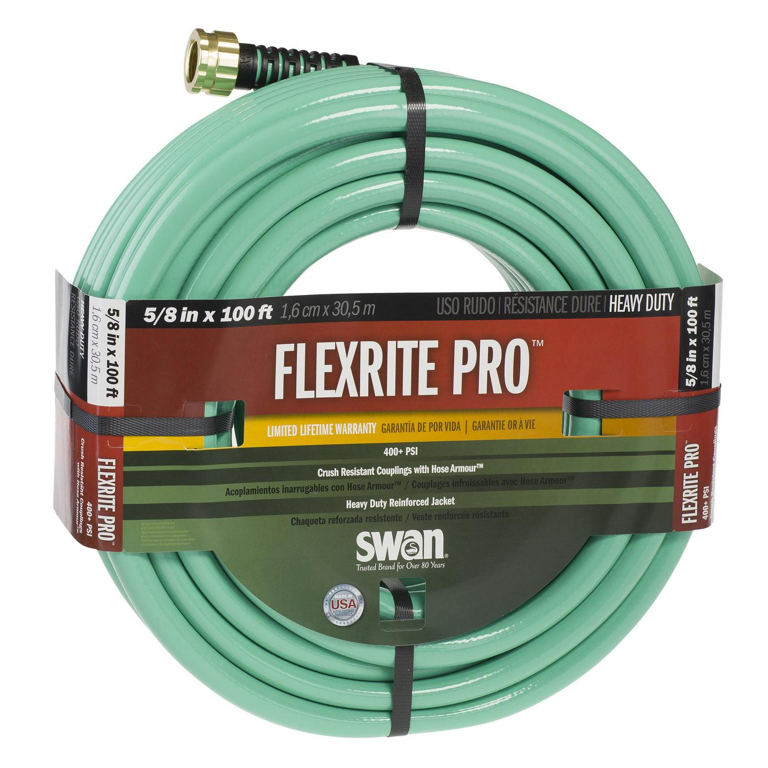 Swan FlexritePRO Heavy Duty Garden Hose, 5/8′′ 400 PSI, Green, Professional Grade