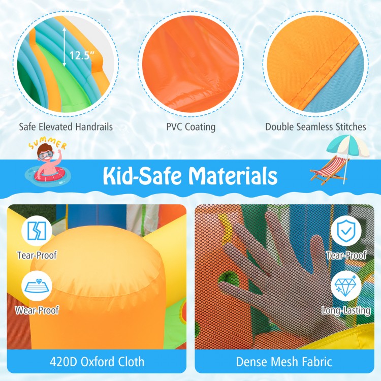 Inflatable Water Slide with Dual Slides and Splash Pool Bounce House with 735W Blower