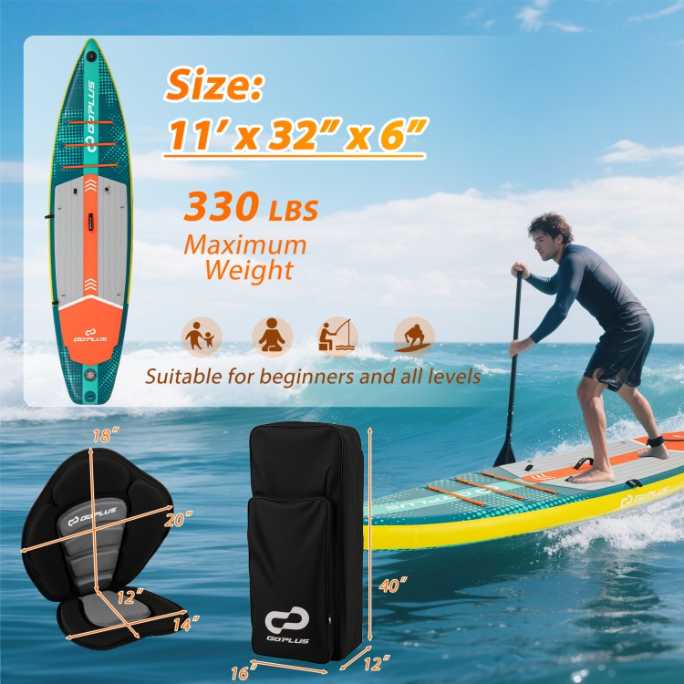11 Feet Inflatable Stand Up Paddle Board with Kayak Seat for Adults