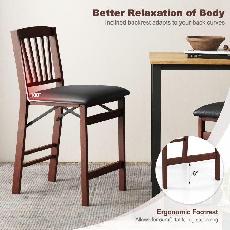 Set of 2 Counter Height Chairs Folding Kitchen Island Stool with Padded Seat