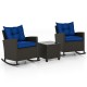 3-Piece Patio Rattan Roker Chairs with Tempered Glass Table and Soft Cushions