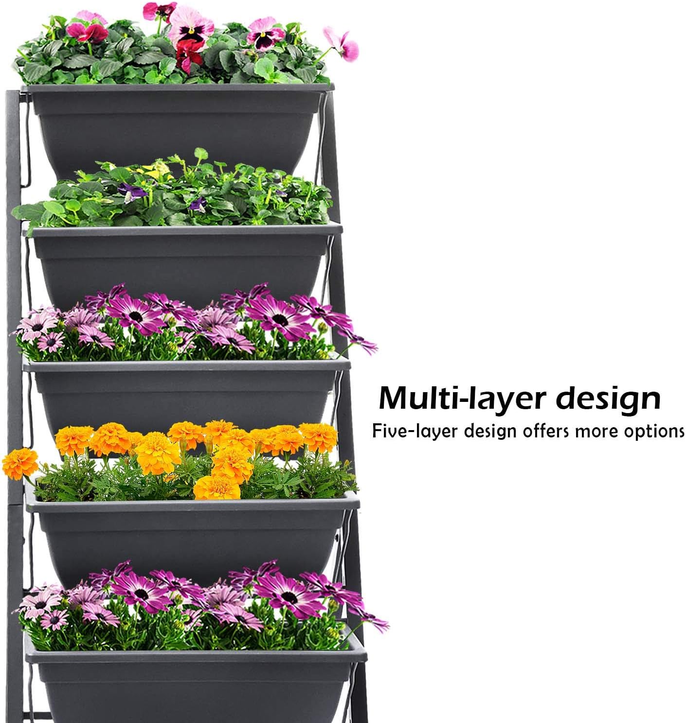 FOYUEE Vertical Herb Garden Planter, 5-Tier Freestanding Raised Bed, Indoor/Outdoor, Modern Design, with Drainage, Alloy Steel
