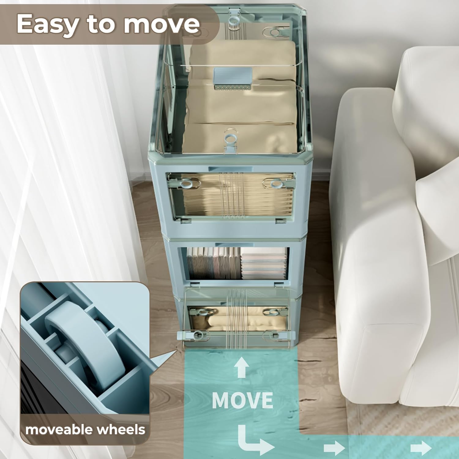 Moorehl 14.5 Gallon Blue Foldable Storage Bins with Lids, Stackable & Collapsible, 6 Pack