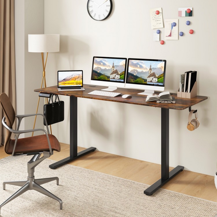Electric Standing Desk with 3 Memory Heights and 2 Hanging Hooks and Cable Holes
