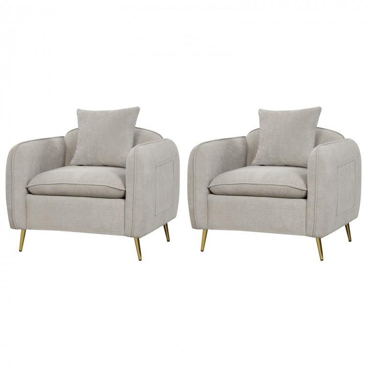 Chenille Velvet Accent Chair with Storage Pockets