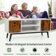 Mid-Century Wood TV Stand for 55 Inch with 2 Cabinets and Open Shelves