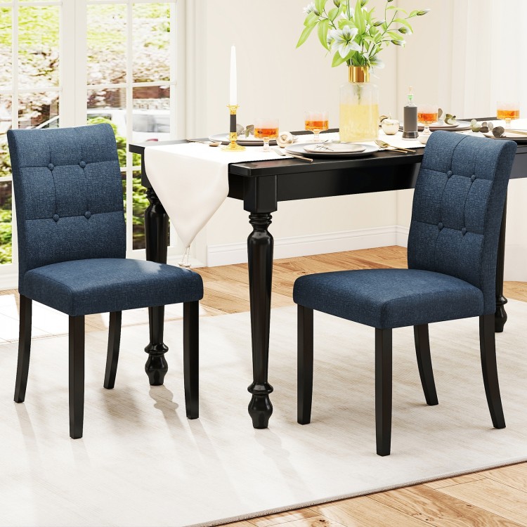 Set of 2 Tufted Dining Chairs Armless with Rubber Wood Legs