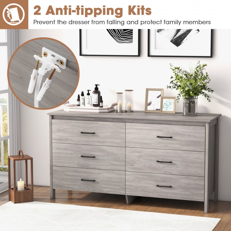 6-Drawer Wide Dresser Chest with Center Support and Anti-tip Kit