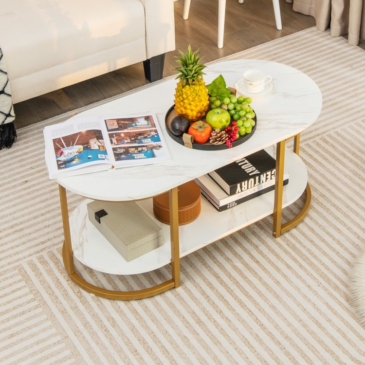Marble Coffee Table with Open Storage Shelf