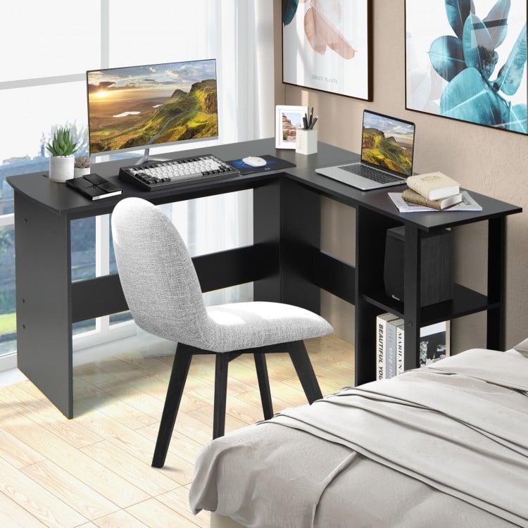 L Shaped Computer Desk Corner Writing Workstation with Storage Shelves