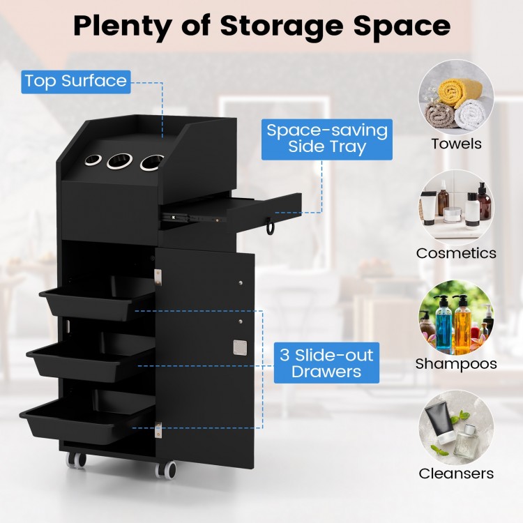 Salon Trolley Cart 360° Rolling Tool Cart Mobile Storage Station with 4 Lockable Wheels