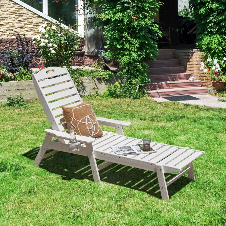 Weatherproof Patio Lounge Chair with Adjustable Back and Cup Holder