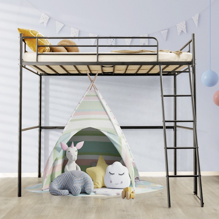 Twin Metal Loft Bed with Ladderand High Guard Rails