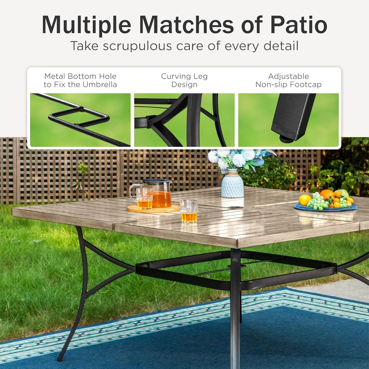 PHI VILLA 6-Piece Outdoor Dining Sets, All-Weather Patio Table and Chairs Set with Umbrella for 4, Heavy Duty Patio Round Table Set for Deck, 4 Extra Large Outdoor Swivel Chairs with Thick Cushions