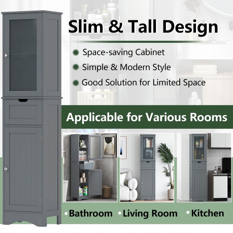 Tall Floor Storage Cabinet with 2 Doors and 1 Drawer for Bathroom