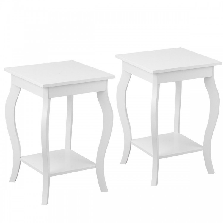 Set of 2 Side Table Night Stand with Shelf