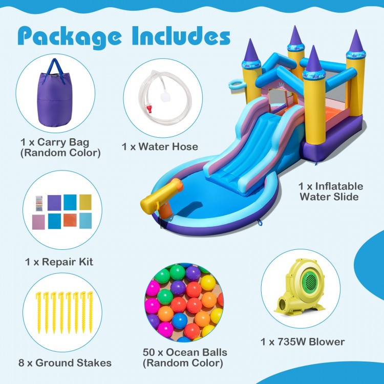 6-in-1 Inflatable Kids Water Park with 735W Blower