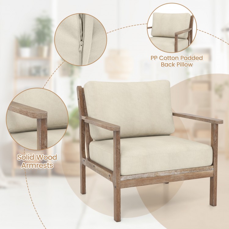 Modern Accent Chair with Solid Rubber Wood Armrests