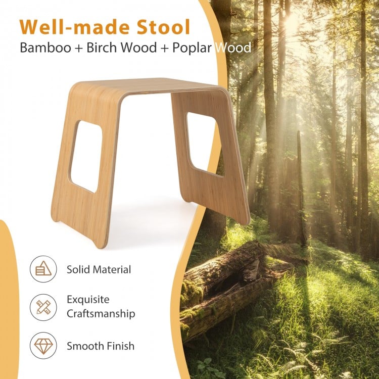 4-Pack Stackable Bamboo Stool with Anti-skid Foot Pads