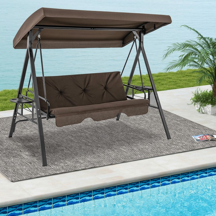 Convertible 3-Seat Patio Porch Swing Chair to Flat Bed with Adjustable Canopy