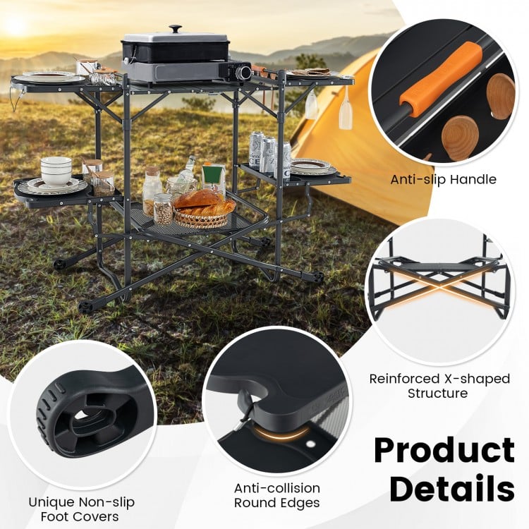 Folding Portable Outdoor Cook Station with Heat-Resistant Aluminum Tabletop