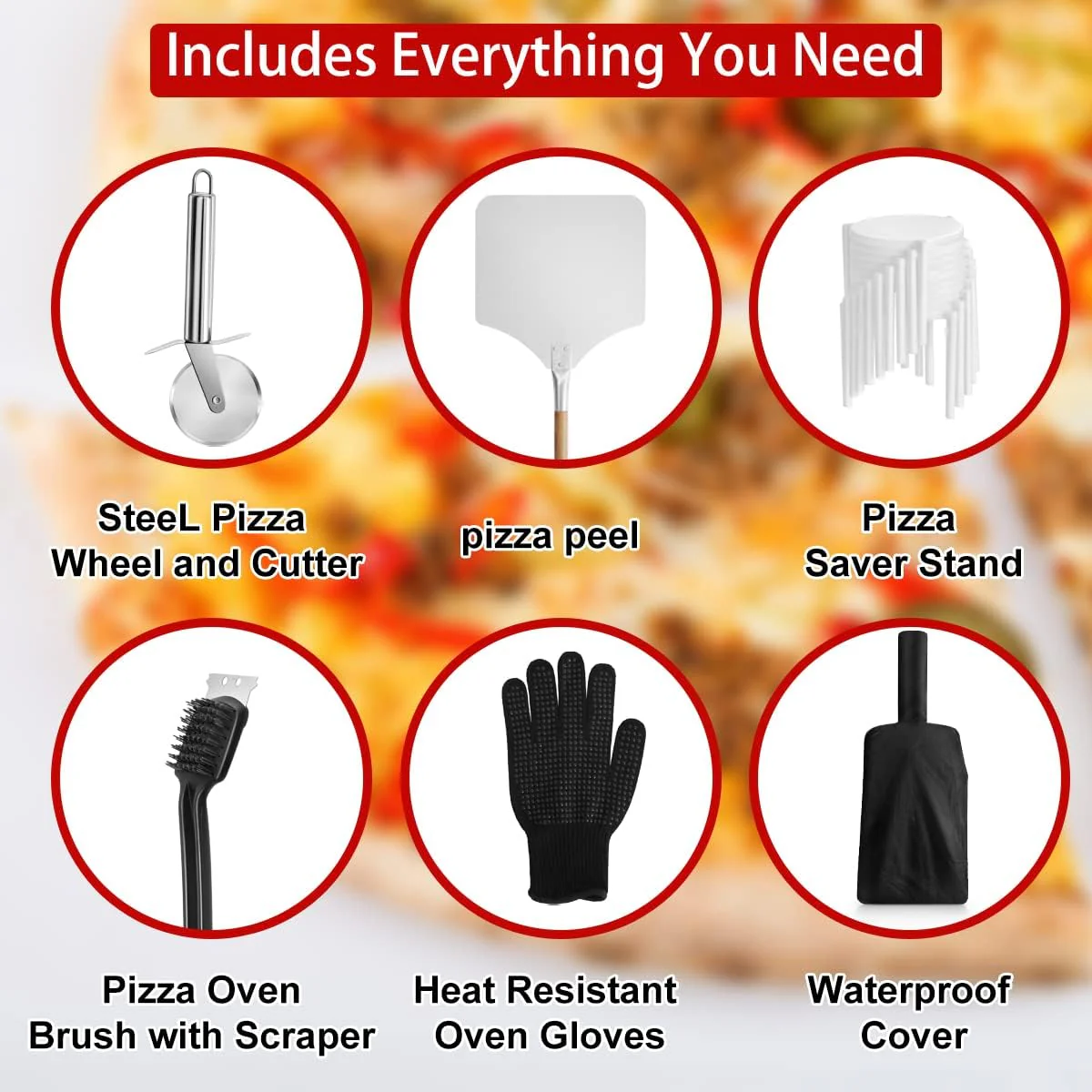 EDOSTORY Outdoor Pizza Oven, Wood Fired for Outside, Patio Maker With Stone, Peel, Grill Rack, and Waterproof Cover for Backyard Camping