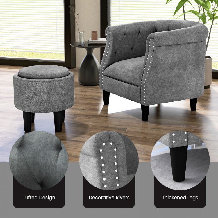 Modern Accent Chair with Ottoman Armchair Barrel Sofa Chair and Footrest