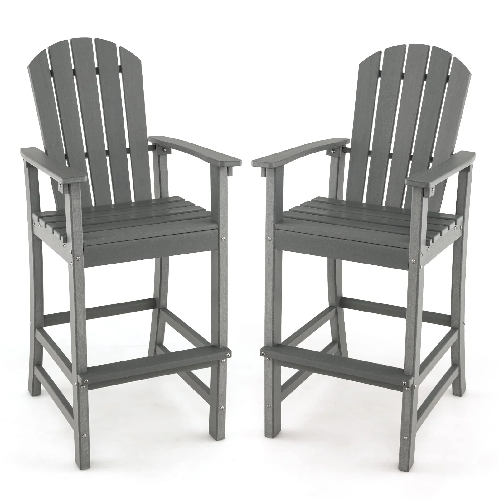 Outdoor HDPE Tall Adirondack Chairs with Armrests & Footrest, 30