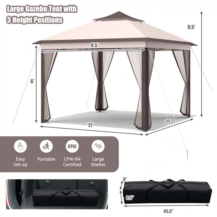11 x 11 Feet 2-Tier Pop-Up Gazebo Tent Portable Canopy Shelter Carry Bag Mesh