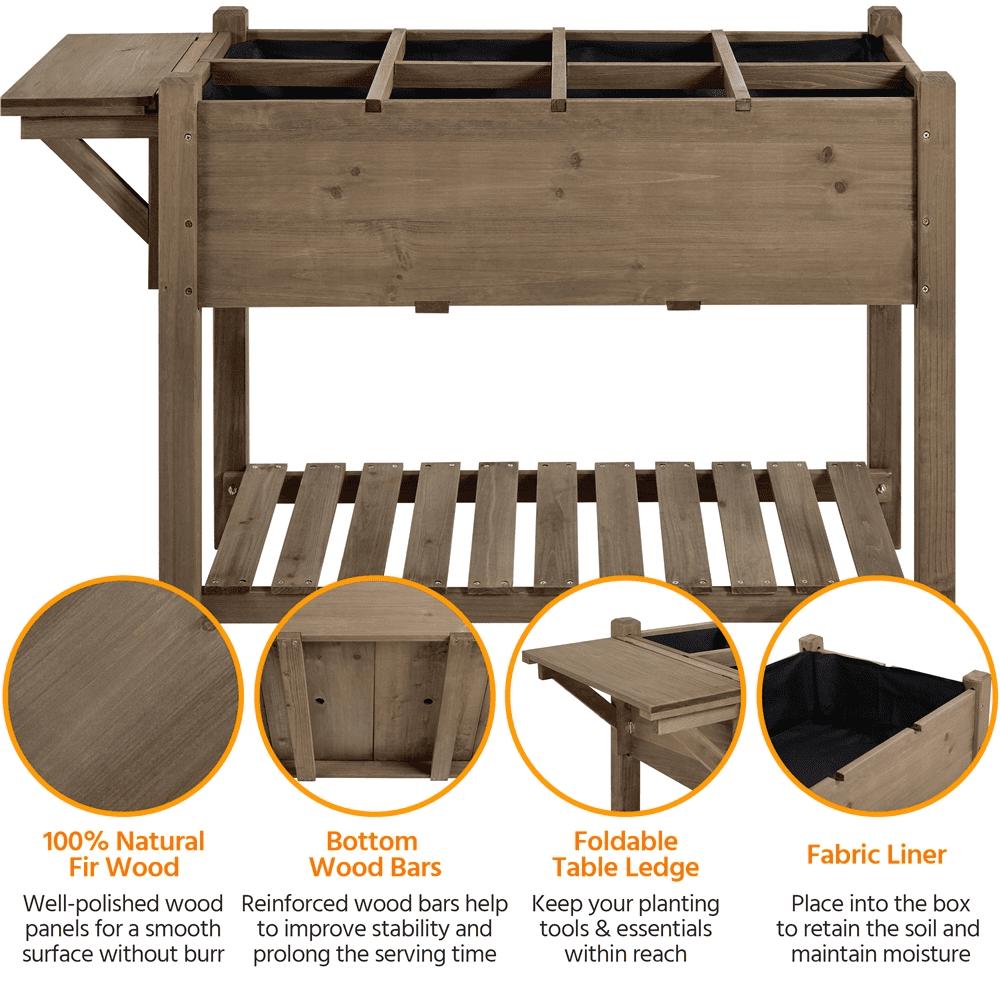 SmileMart Solid Wood Elevated Garden Bed with Liner & Grids, Dark Brown Planter