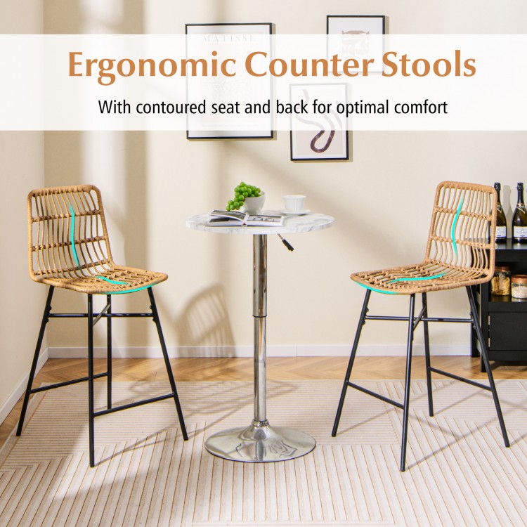 Set of 2 Rattan Bar Stools with Sturdy Metal Frame