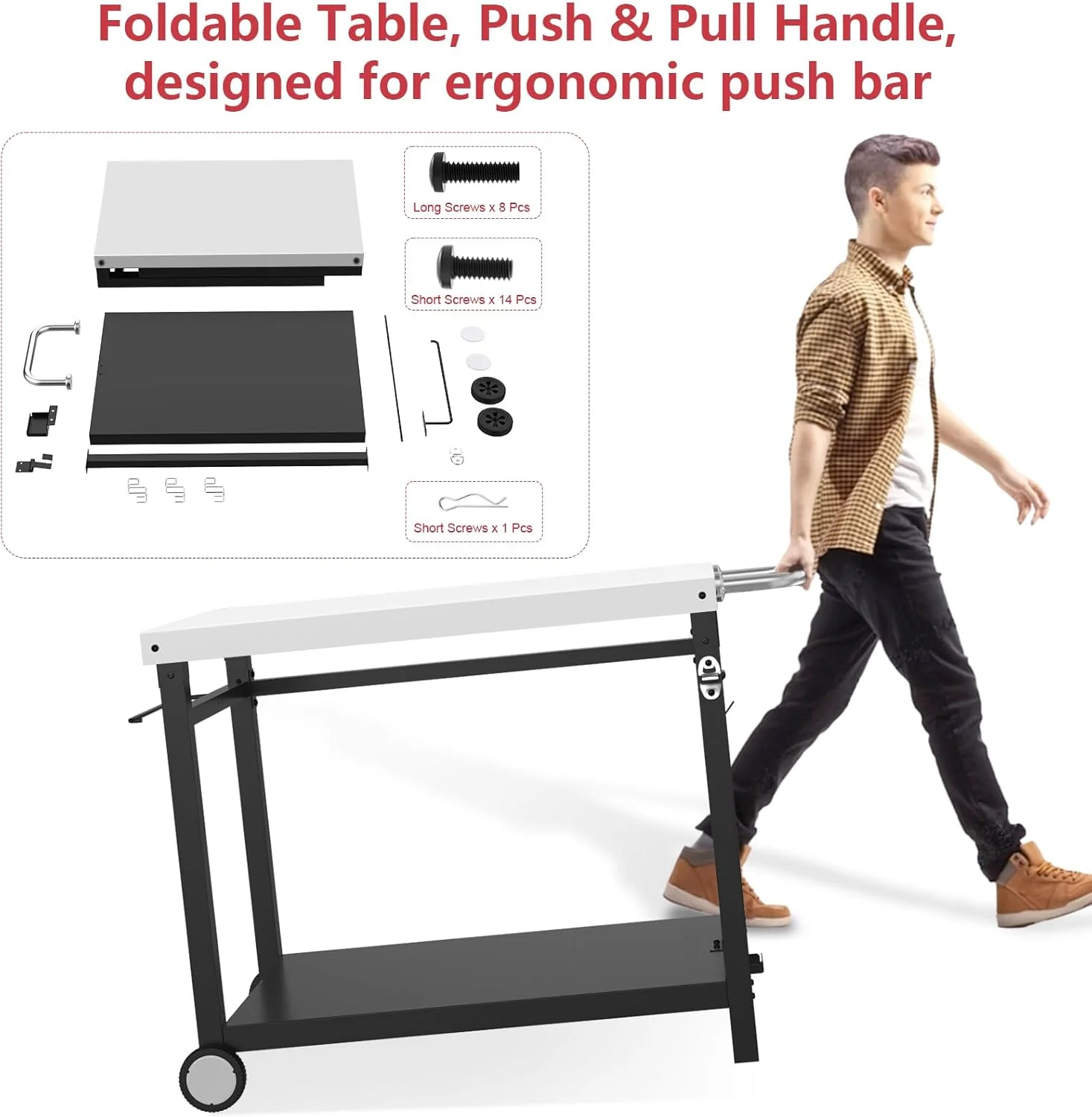 GLOWYE Stainless Steel Foldable BBQ Grill Cart with Wheels – Outdoor Dining Table & Food Prep Station