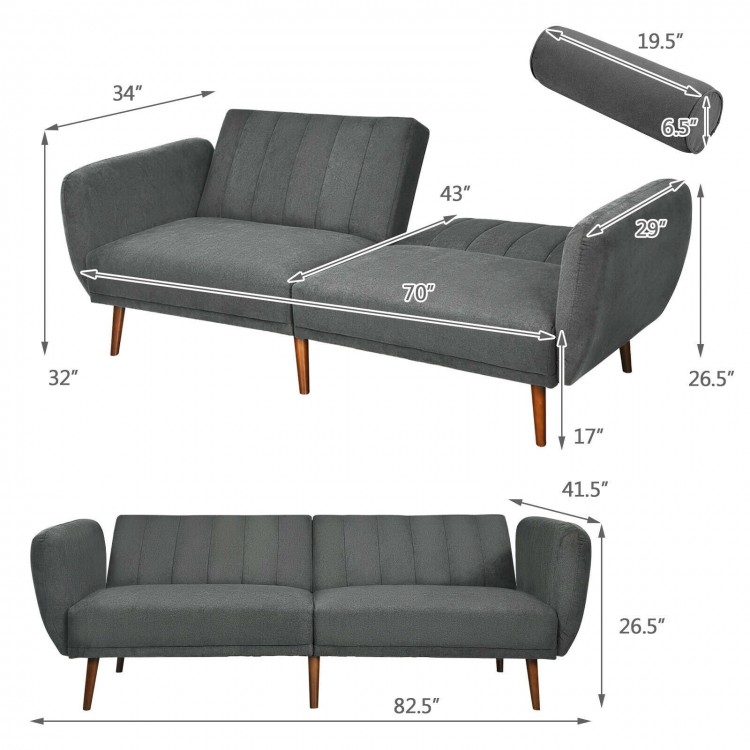 Convertible Futon Sofa Bed Adjustable Couch Sleeper with Wood Legs