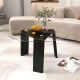 29.5 Inch Round Glass Coffee Table with Solid Rubber Wood Legs for Living Room Home Office Small Space