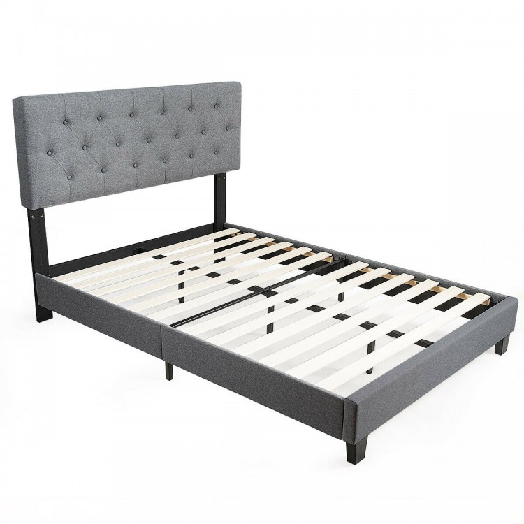 Full Size Upholstered Panel Bed With Linen Panel