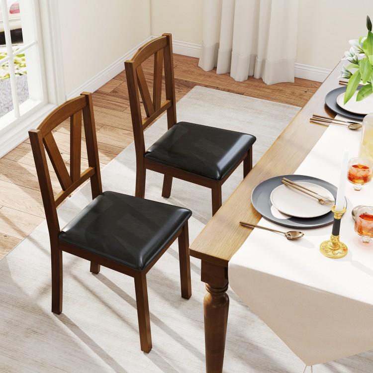 Wooden Dining Chair Set of 2 with PU Leather Upholstered and Rubber Wood Frame