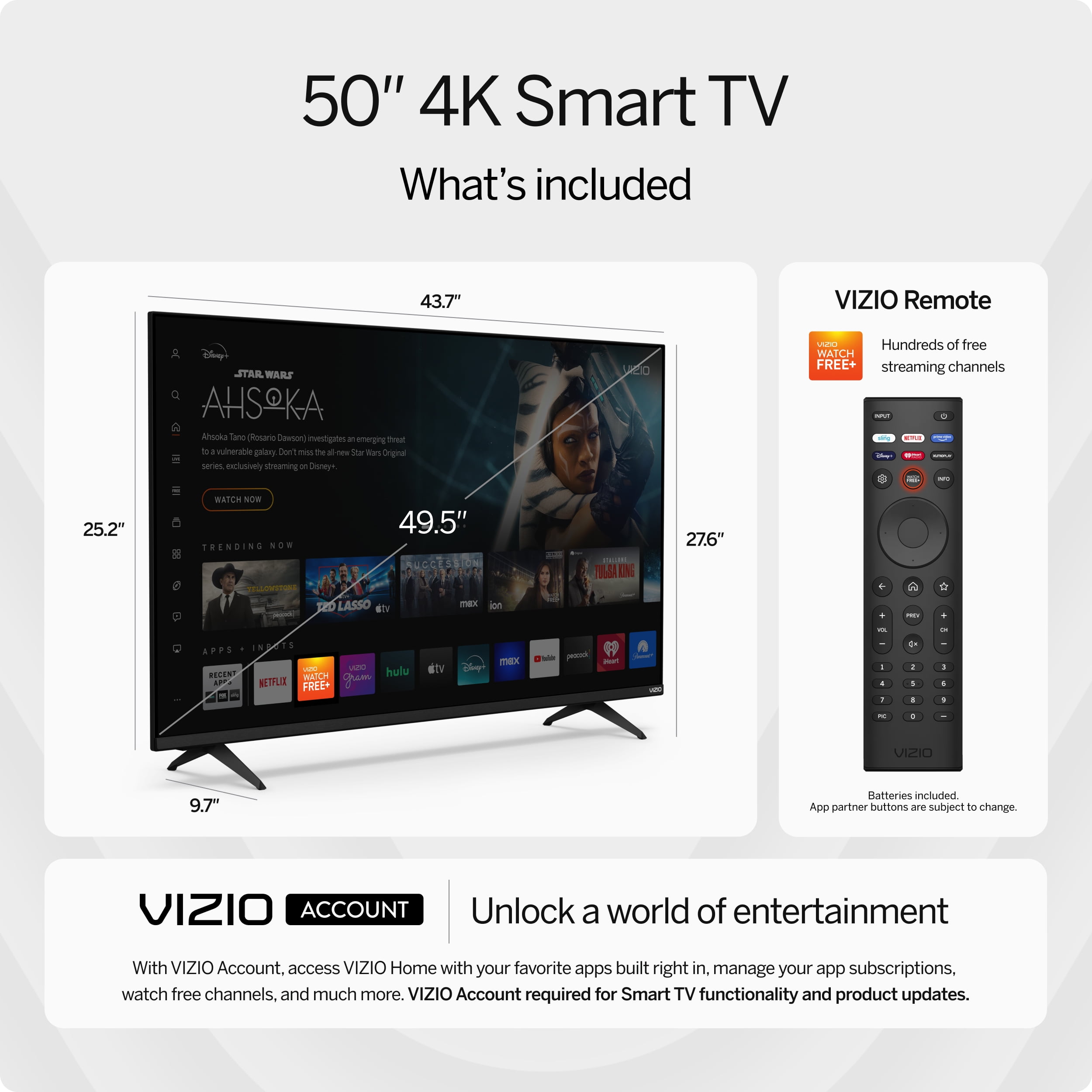 VIZIO 50′′ 4K LED HDR Smart TV with Dolby Vision, WiFi 6 & Built-in Apps – Model V4K50S-0809