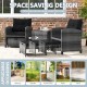 5 Piece Patio Rattan Furniture with 2 Ottomans and Tempered Glass Coffee Table