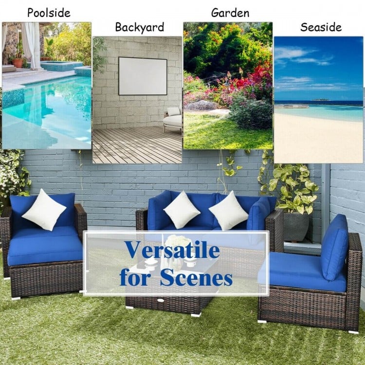 6 Pieces Patio Rattan Furniture Set with Cushion