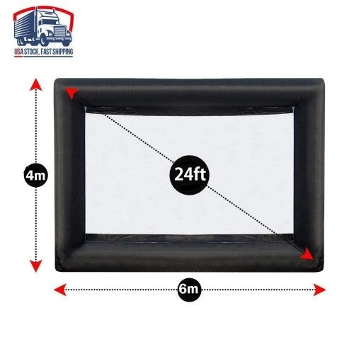 Foammaker 24′ Inflatable Outdoor Movie Screen with Blower, Portable Front Projection, 16:9 Aspect Ratio, Includes Ropes & Stakes for Backyard Entertainment