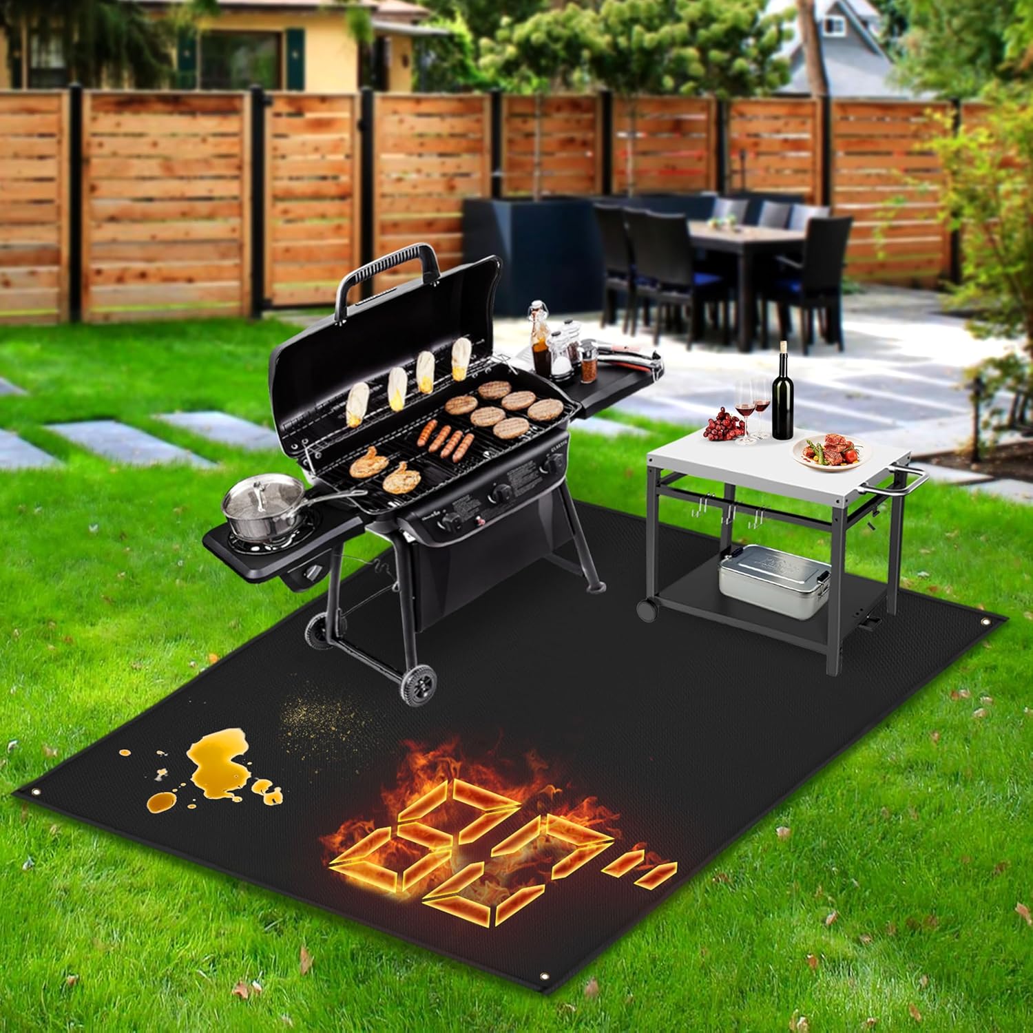 Extra Large Fireproof Grill Mat 90×48 Inch, Heat Resistant Deck Protector, Waterproof, Fits Blackstone & Weber Grills