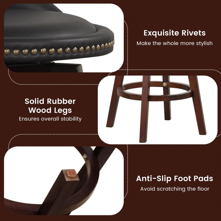 2 Pieces Cushioned Swivel Bar Stool Set with Low Back