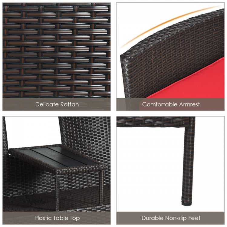 Wicker Patio Conversation Furniture Set with Removable Cushions and Table