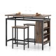 3 Pieces Dining Table Set with 3-Tier Storage Shelf and Metal Frame
