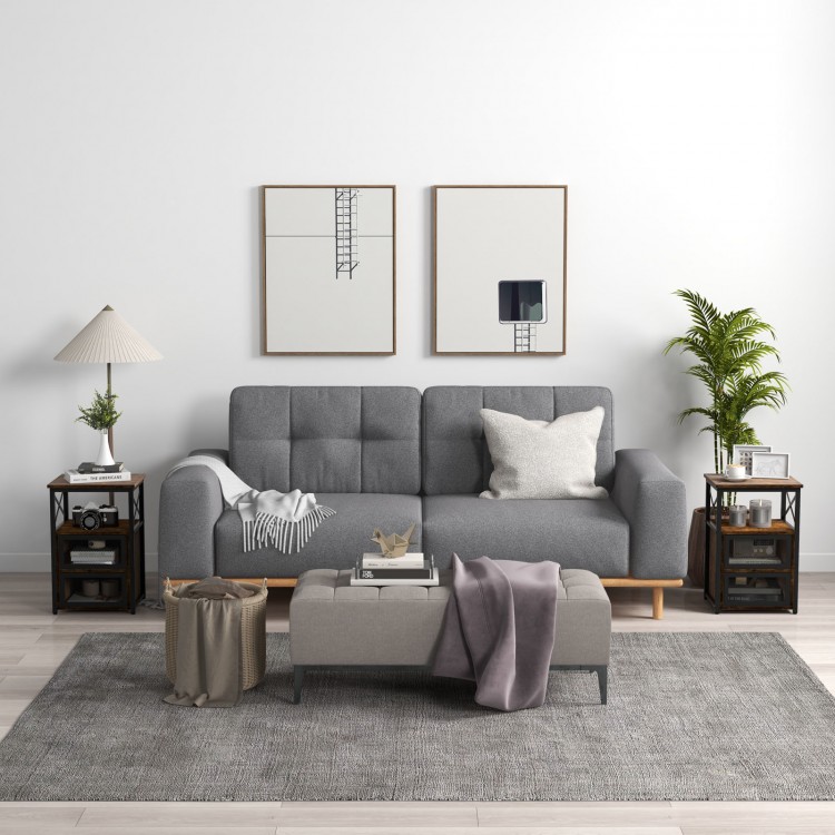 Set of 2 Modern Nightstand with 2 Flip Drawers and Open Shelf